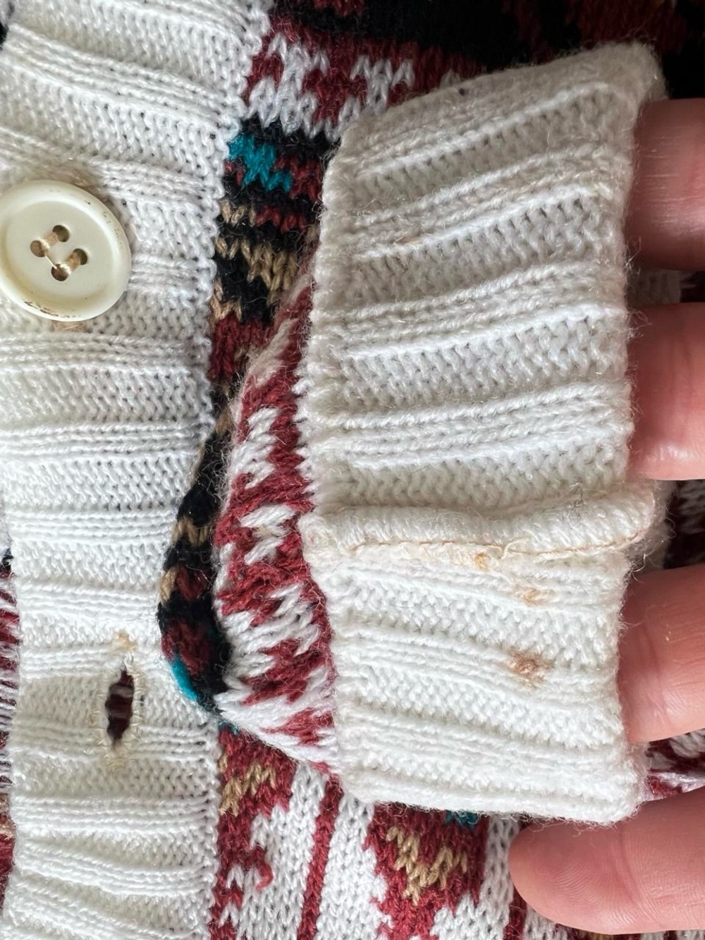 Vintage Fair Isle Puff Sleeve Knit Cardigan Sweater Folk Prairie Cottagecore M - Picture 4 of 6